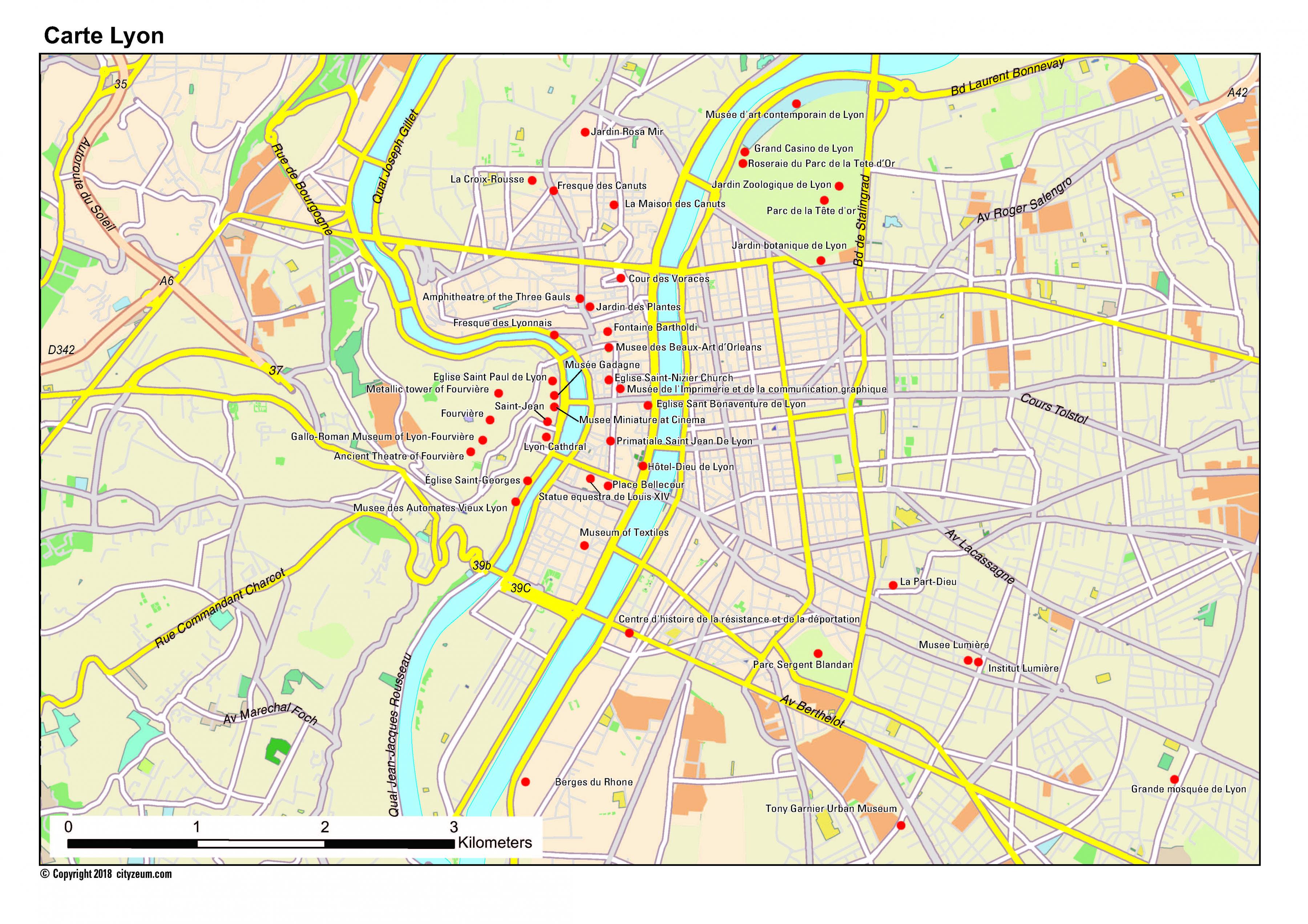 Map Of Lyon Tourist Attractions And Monuments Of Lyon