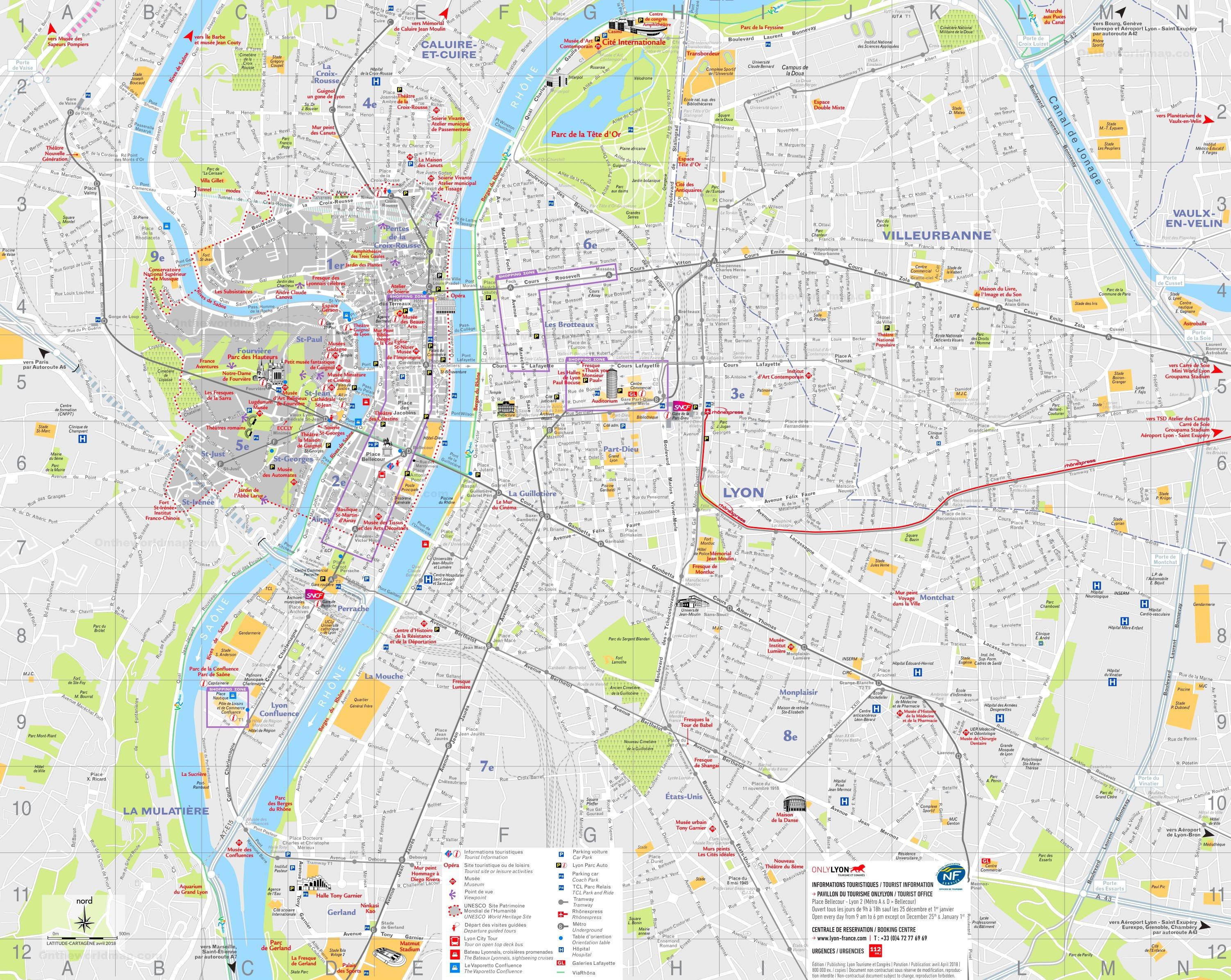 Printable Tourist Map Of Lyon France