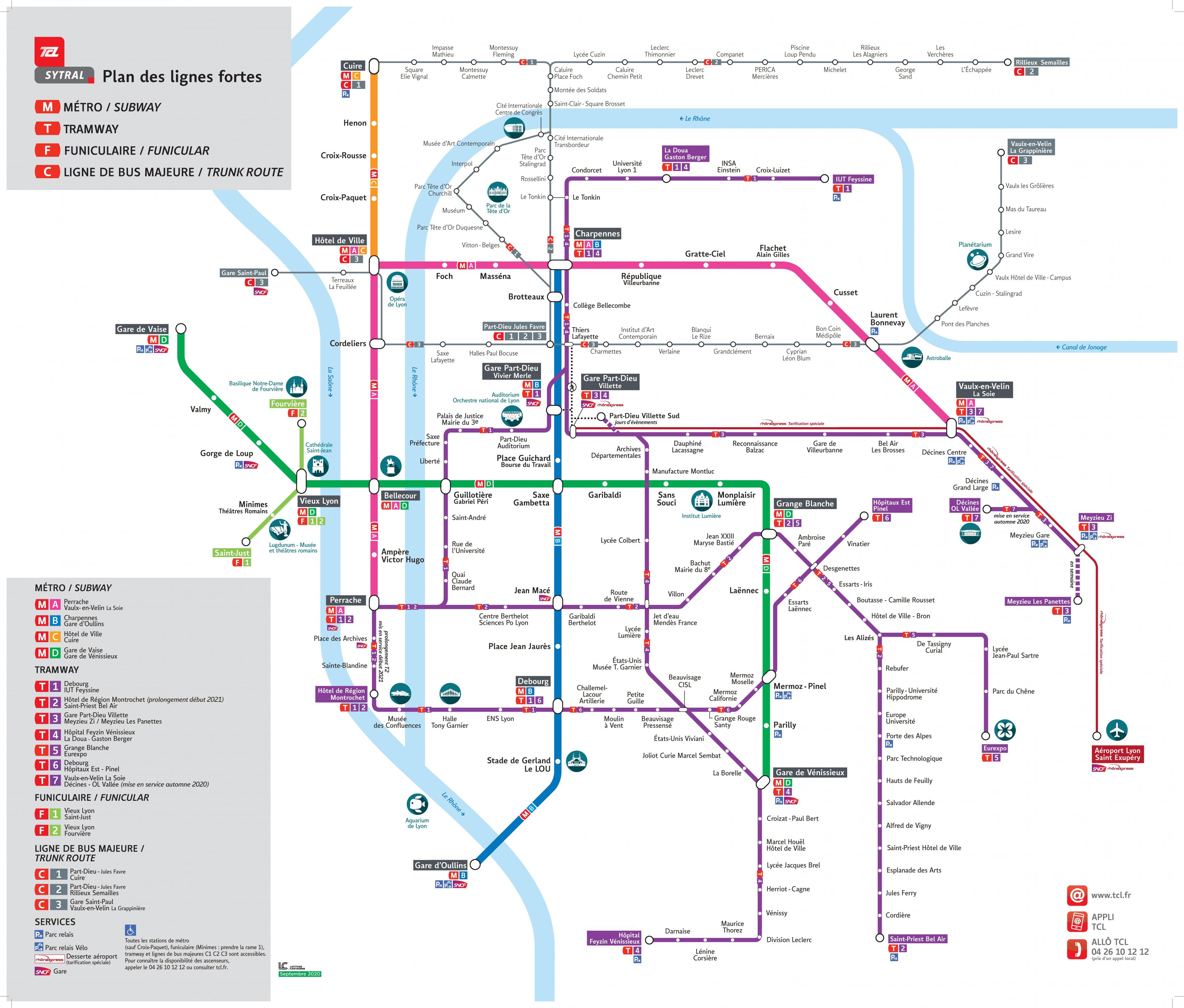 Map of Lyon metro: metro lines and metro stations of Lyon