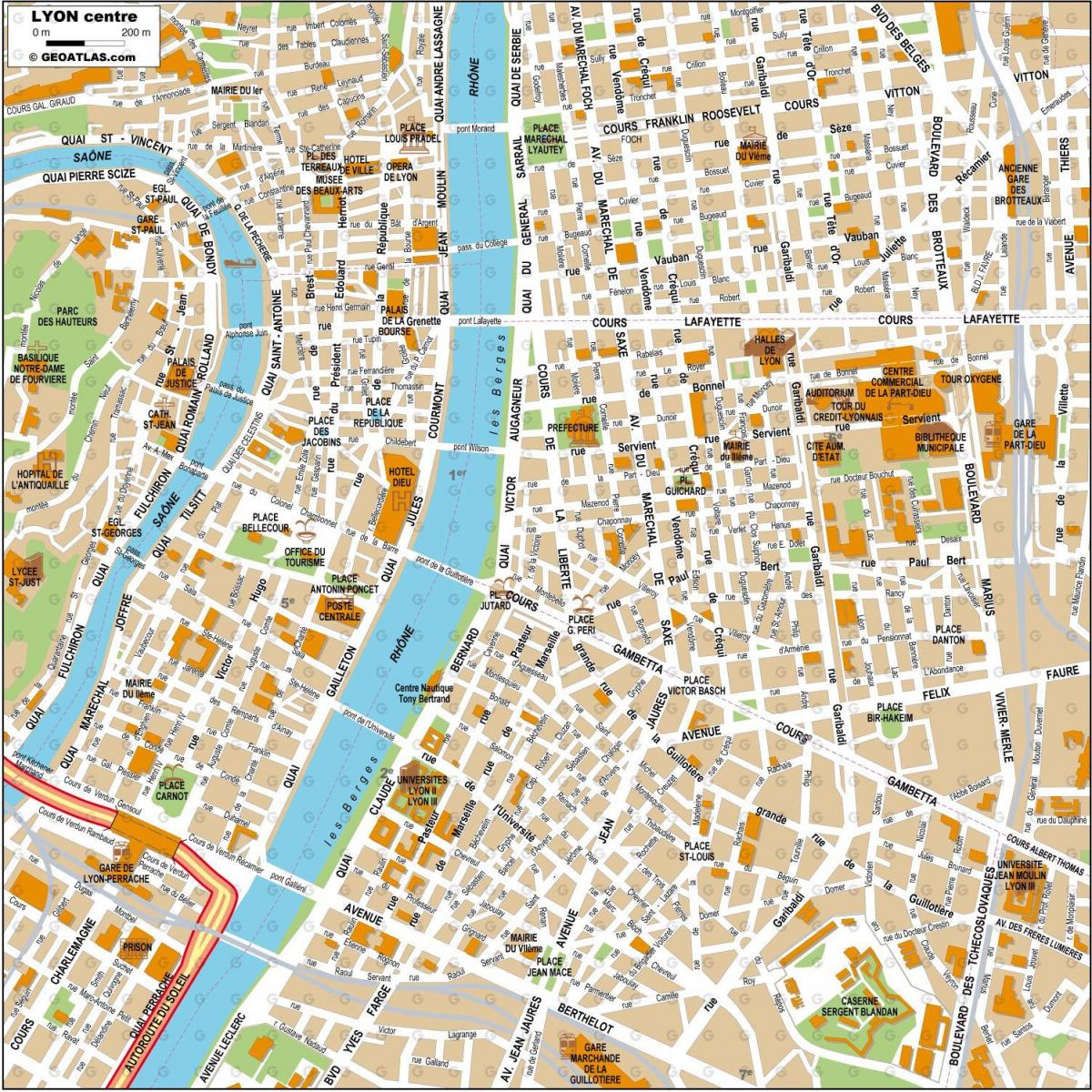 Lyon city center map